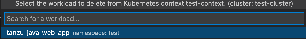 Delete Workload menu open showing workloads available to delete.