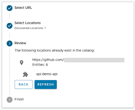 The workflow, with numbered stages, for creating a new API entity. The Review stage has been reached.