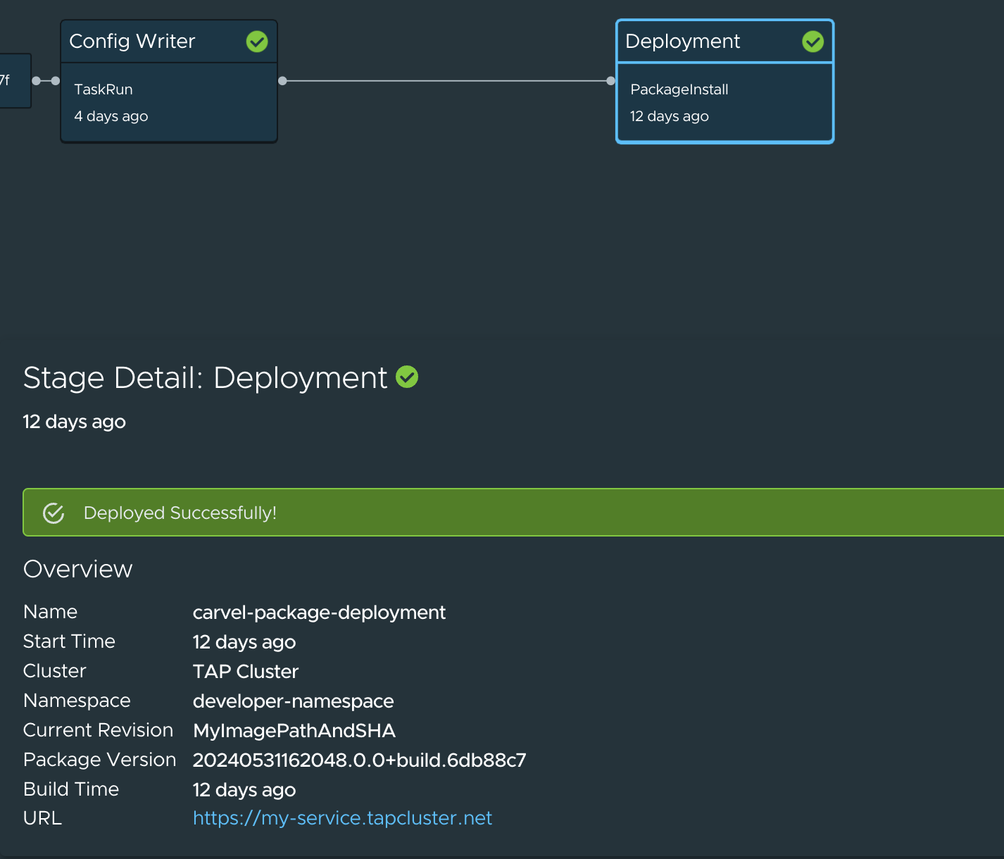 Screenshot of Carvel deployment details in the Supply Chian UI.