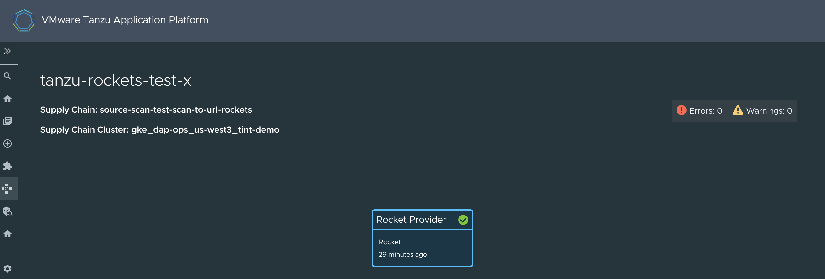 Screenshot of tanzu-rockets-x workload graph.