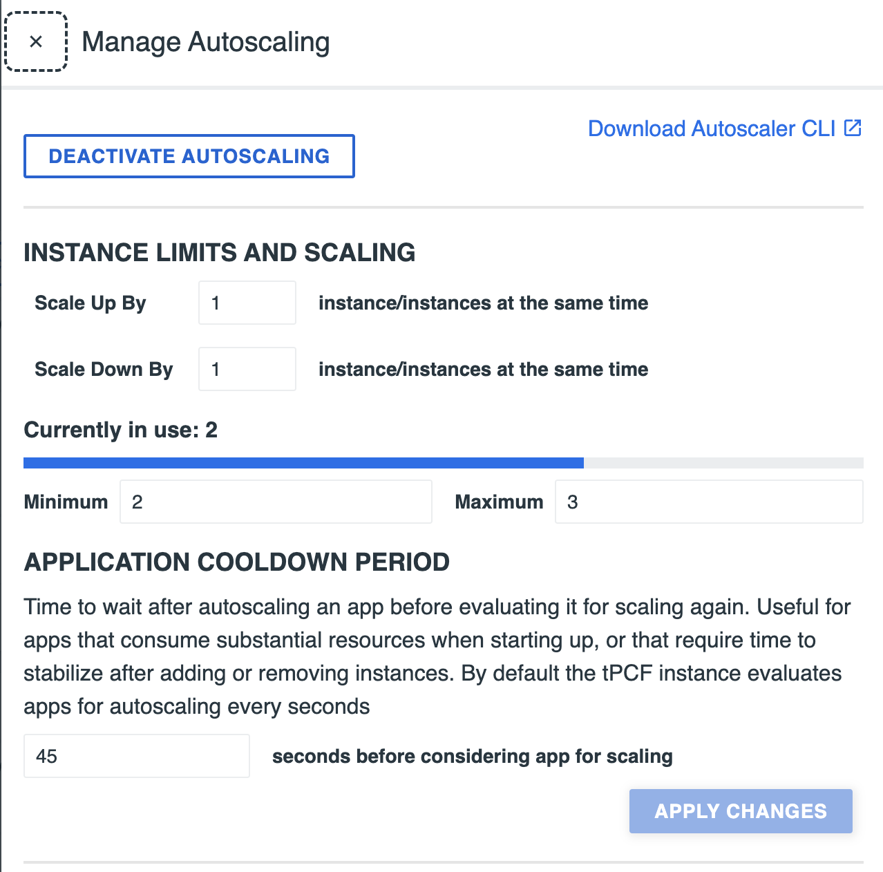 Instance limits and scaling configuration