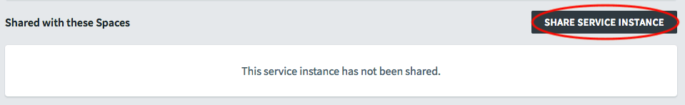 Shared with these Spaces pane, with button Share Service Instance