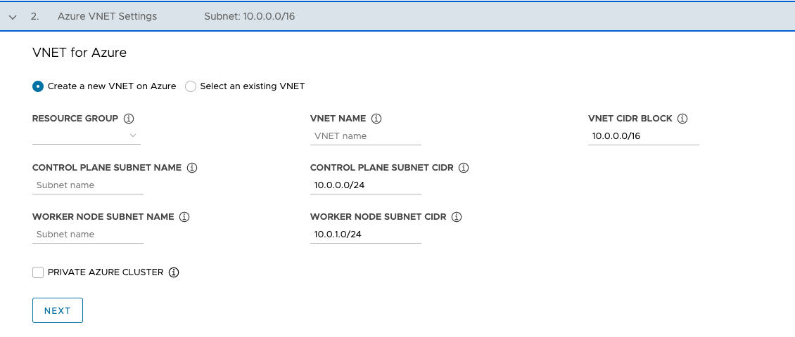 Create a new VNet on Azure