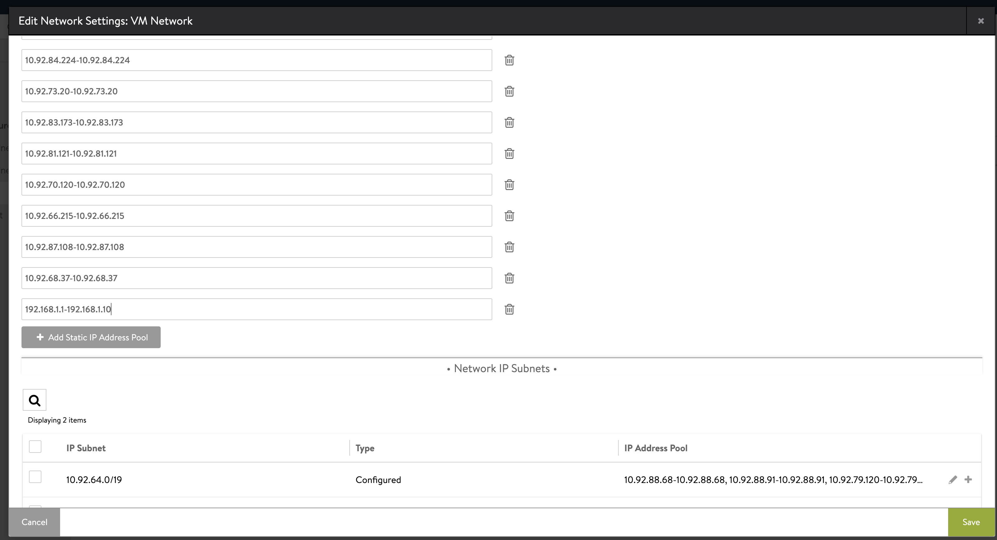 Enter IP pool for VIP network