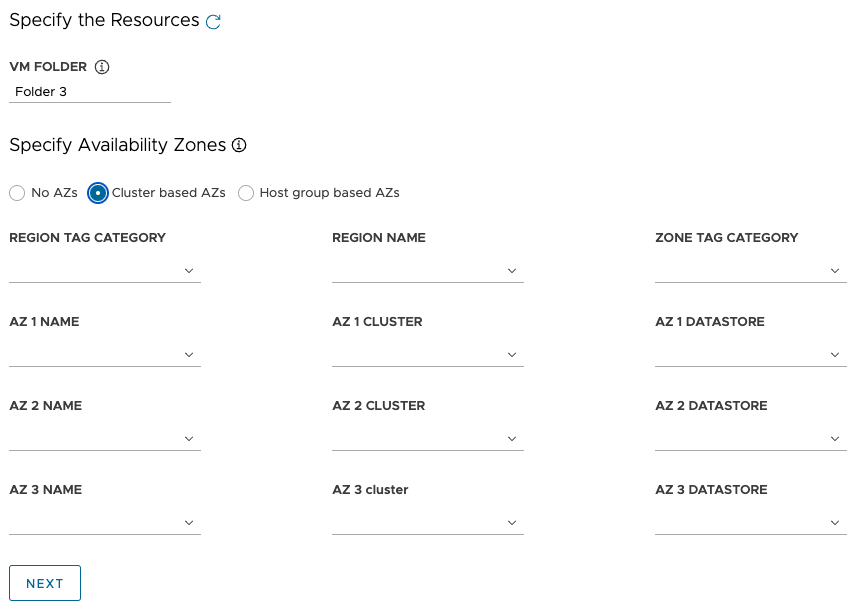 Select cluster-based AZs by region, zone, or individually)