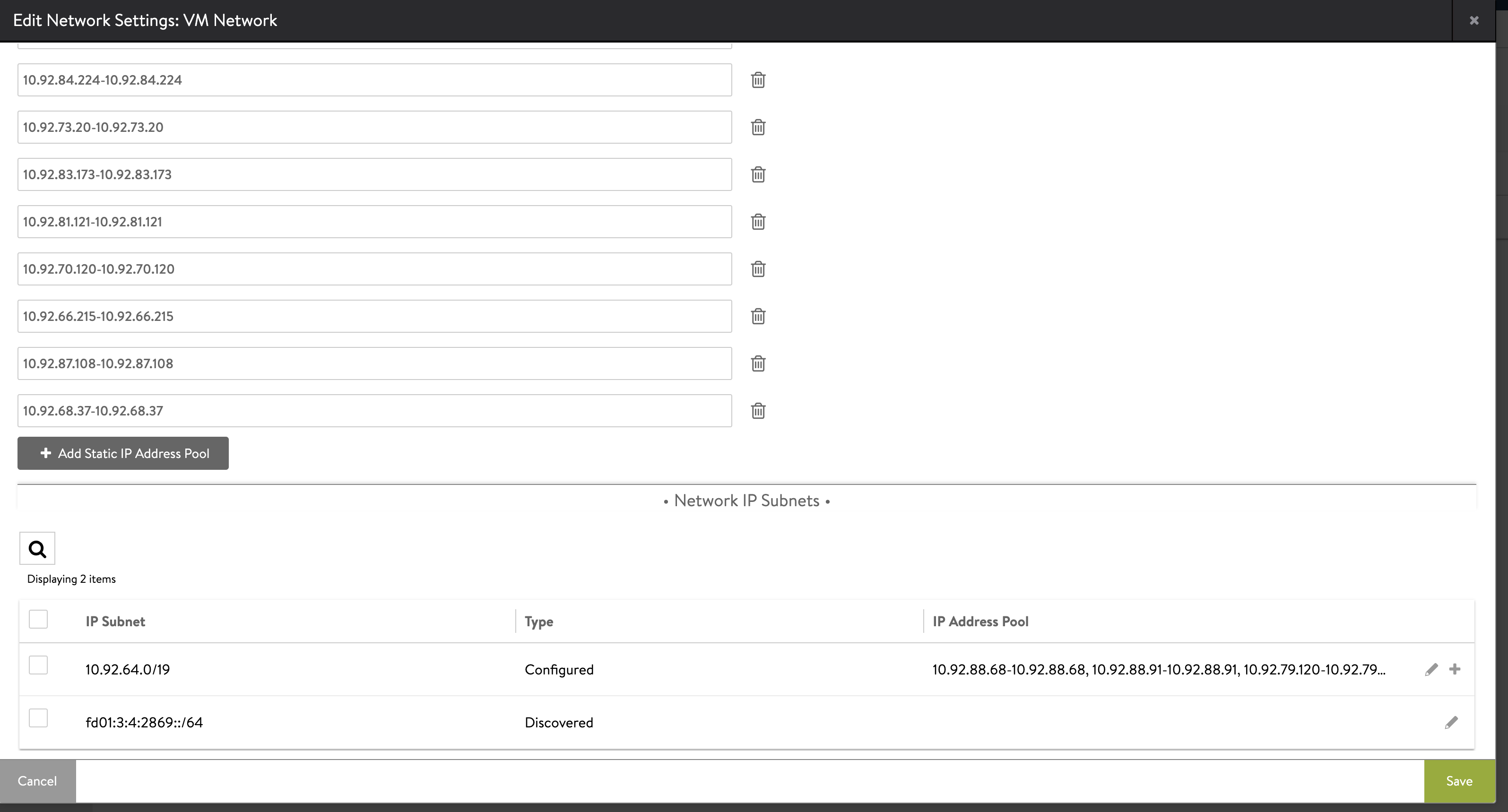 Edit VIP network address pools