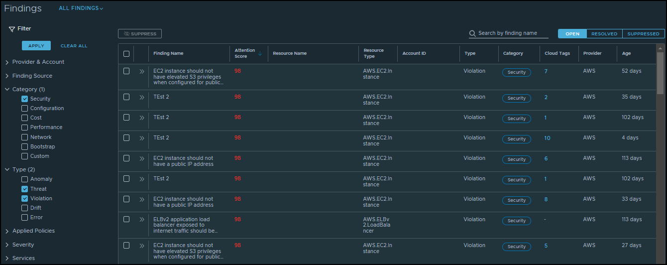 The filters let you narrow your search by selecting the categories and types of filters you need to investigate.