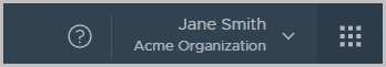 The section of the menu bar that shows the user name and the name of the active Organization.