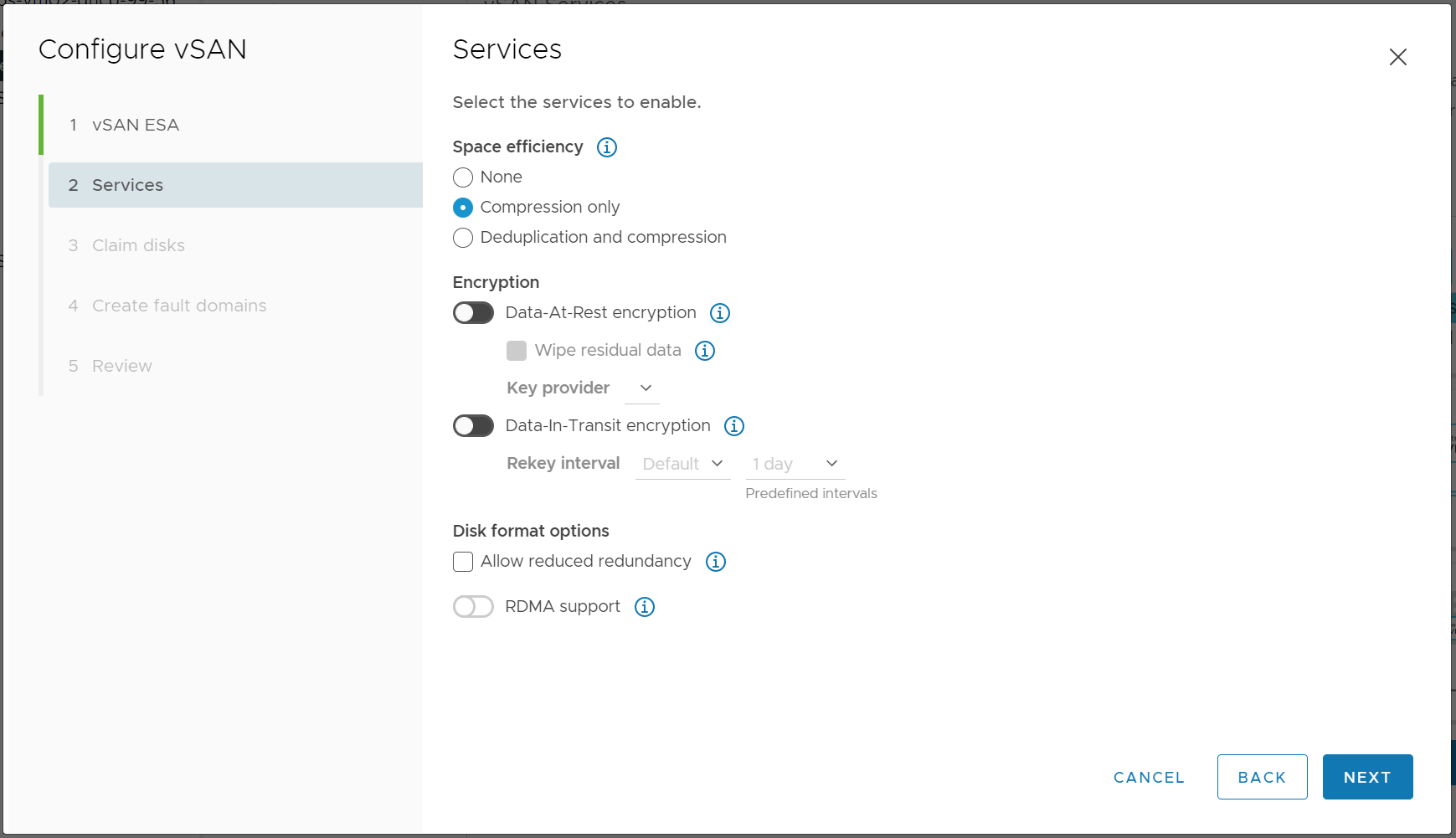 Configure vSAN wizard