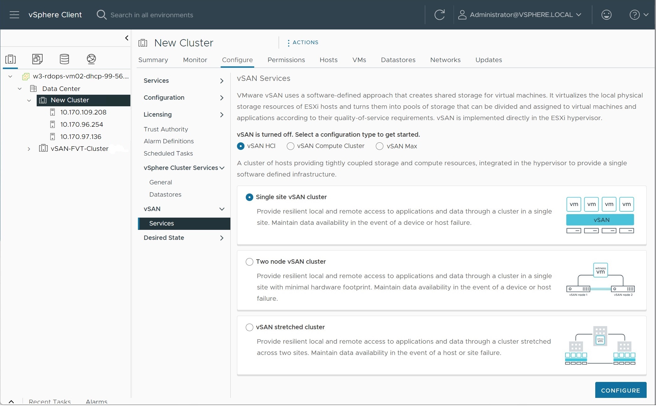 Configure vSAN button