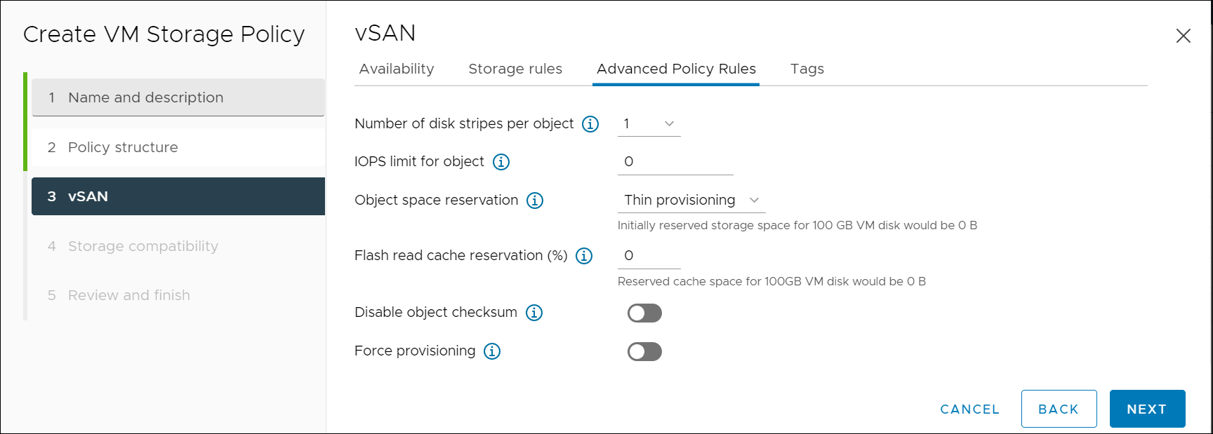 Define a storage policy in vSphere Client