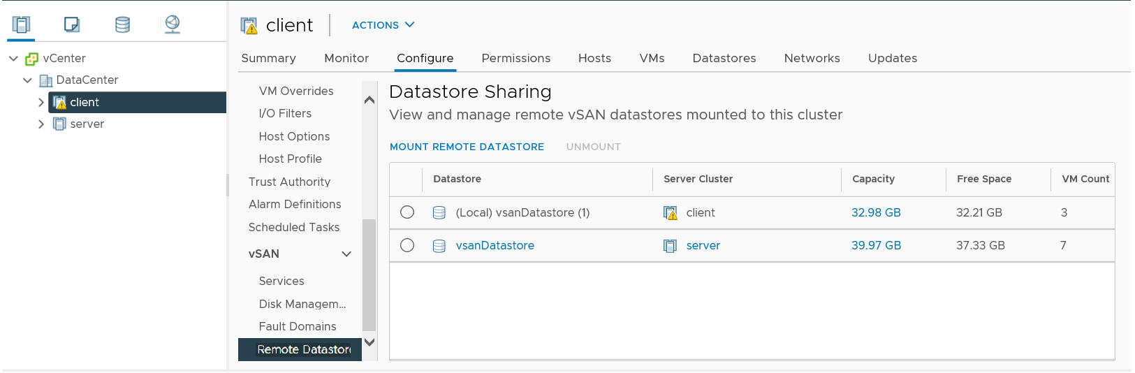 View remote datastores