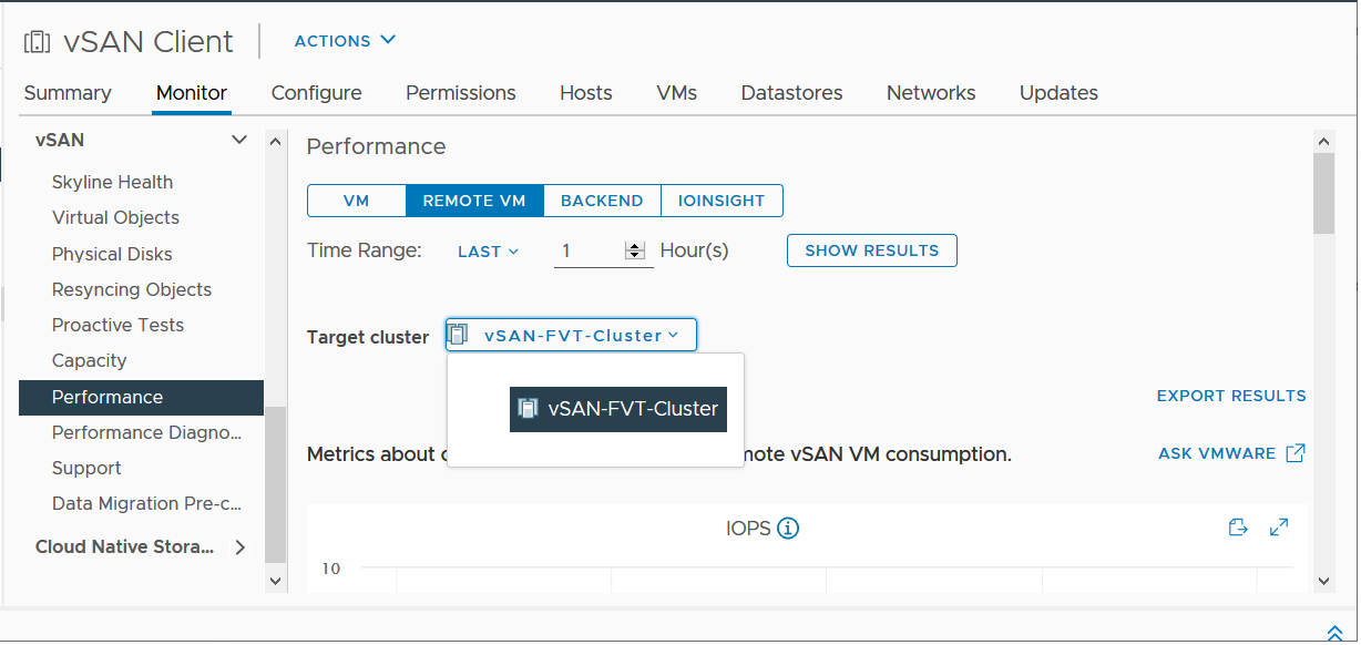 Performance view showing remote VMs