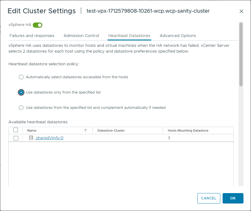 HA datastore heartbeating settings