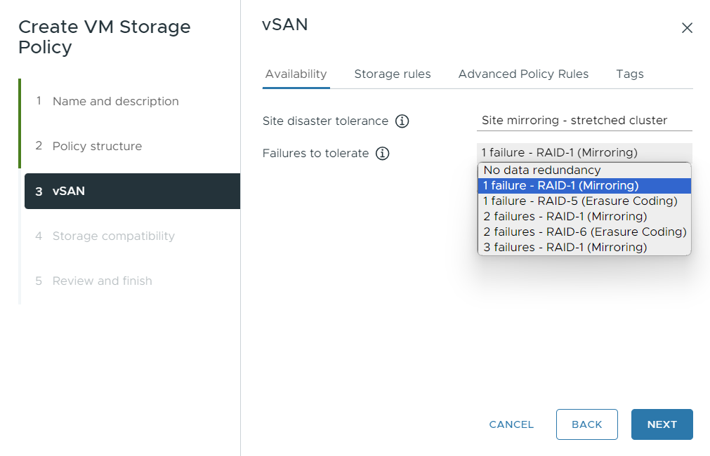 Site mirroring - stretched cluster selected.