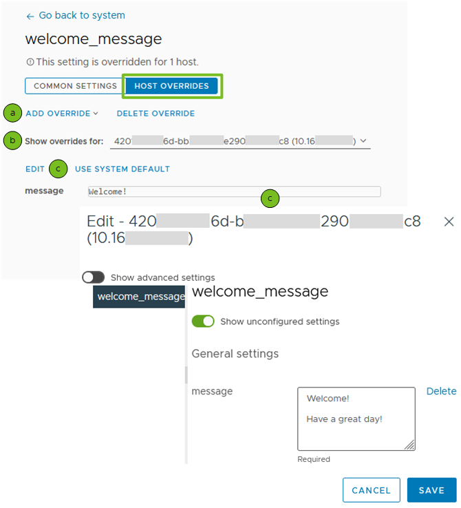 You can edit a host override for a configured common setting.