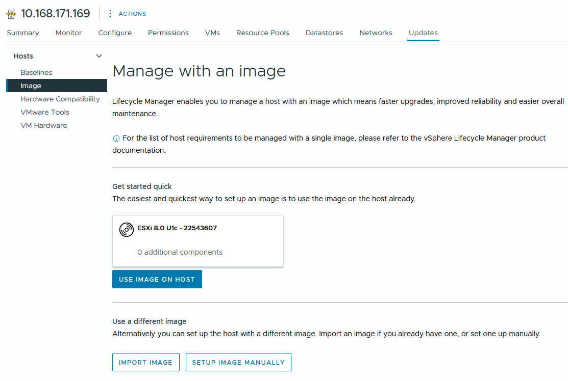 Use the currently running image on the standalone host to manage its lifecycle.