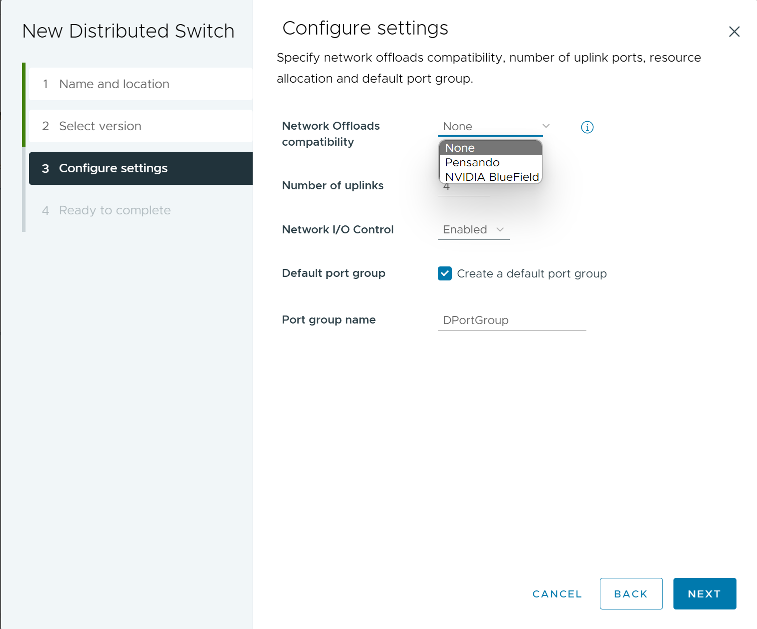 The options available for Network Offloads.