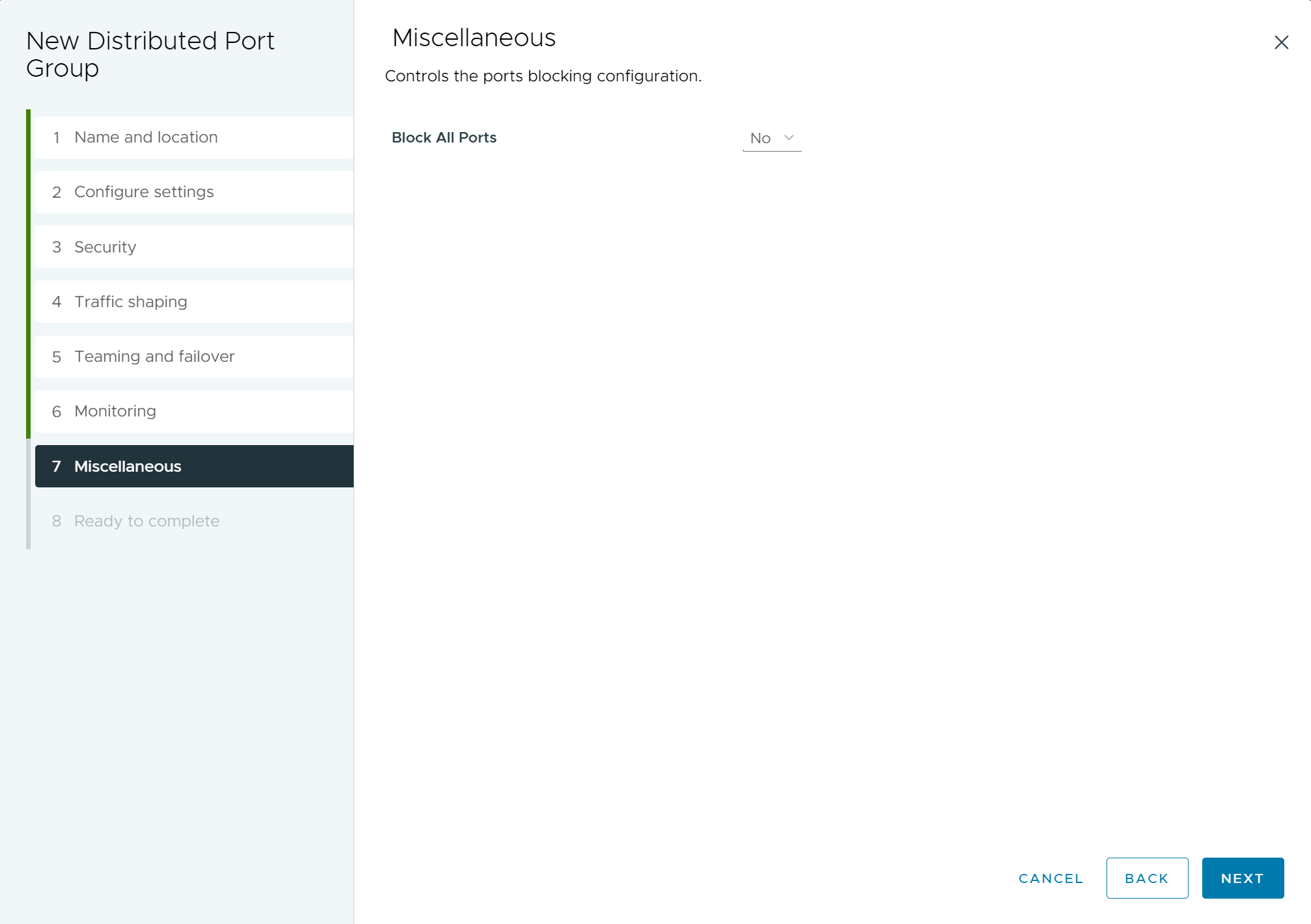 Ports blocking configuration