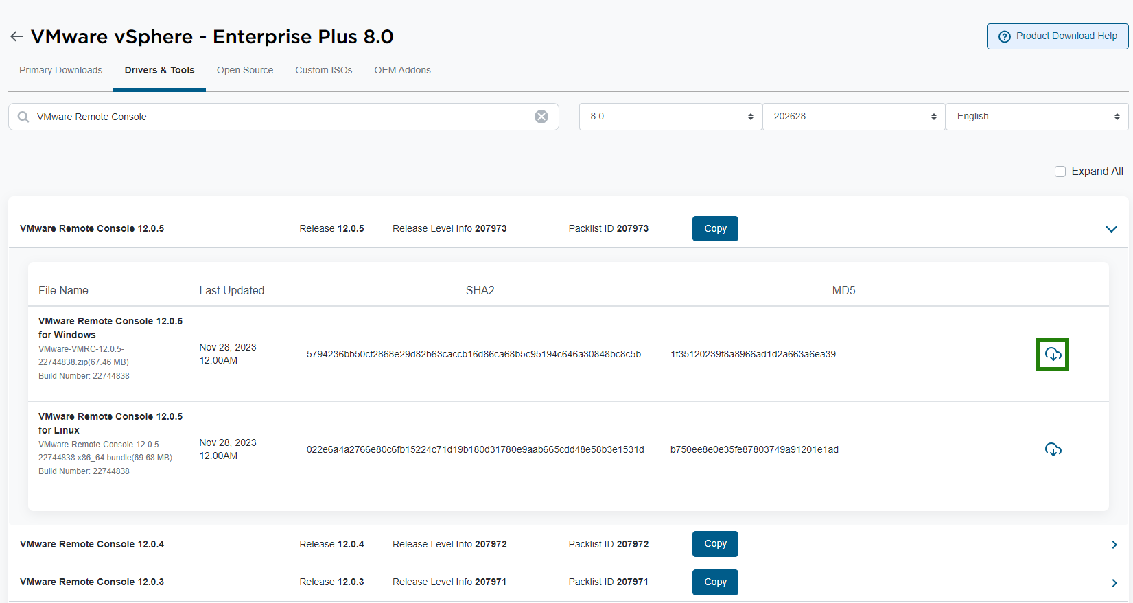 VMware Remote Console Download Page