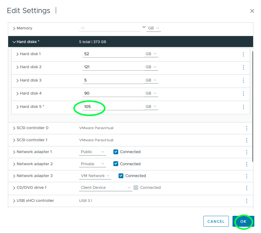 Edit settings shows the new size of the vVol disk.