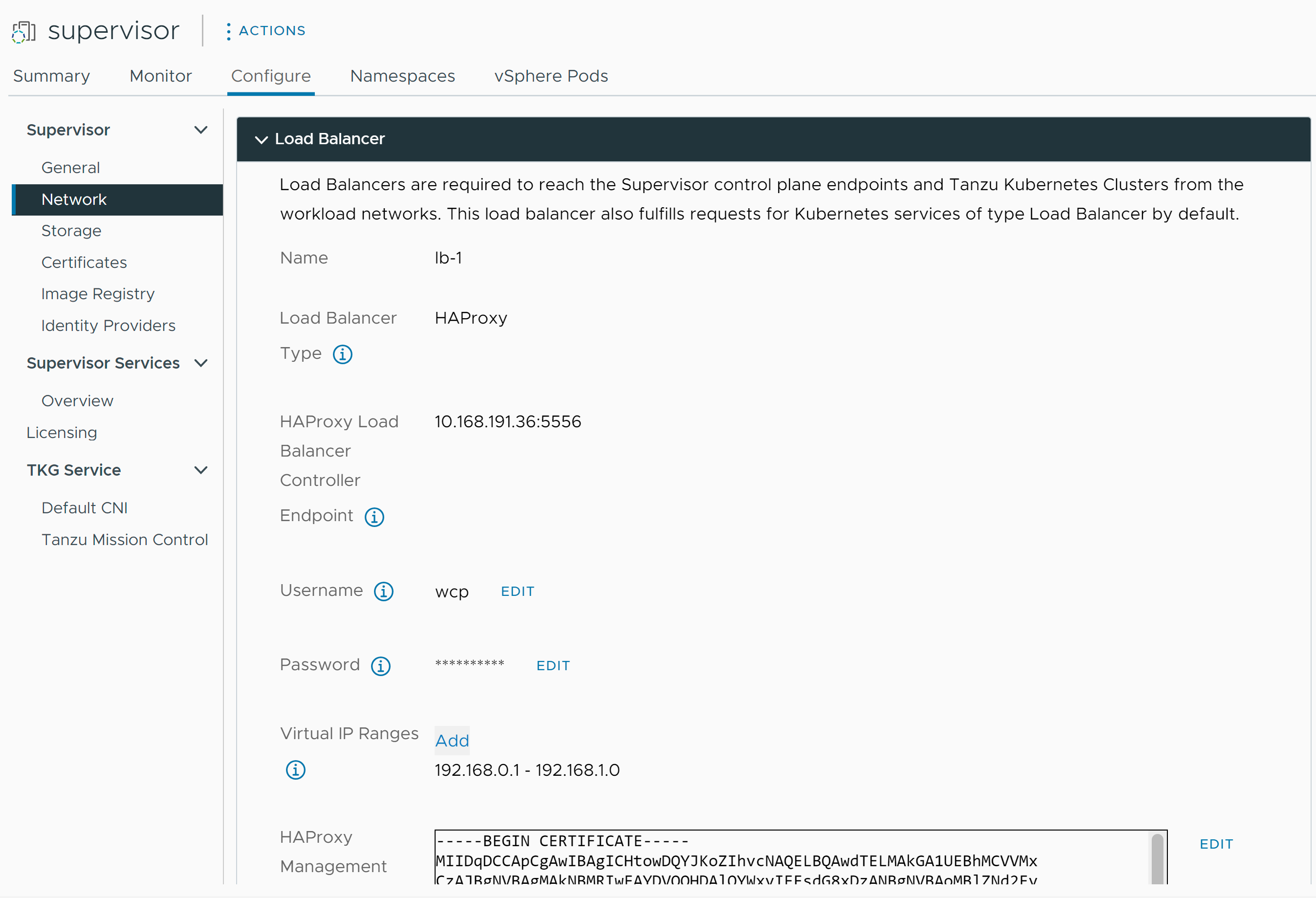 Editing load balancer settings for a VDS-enablend Supervisor