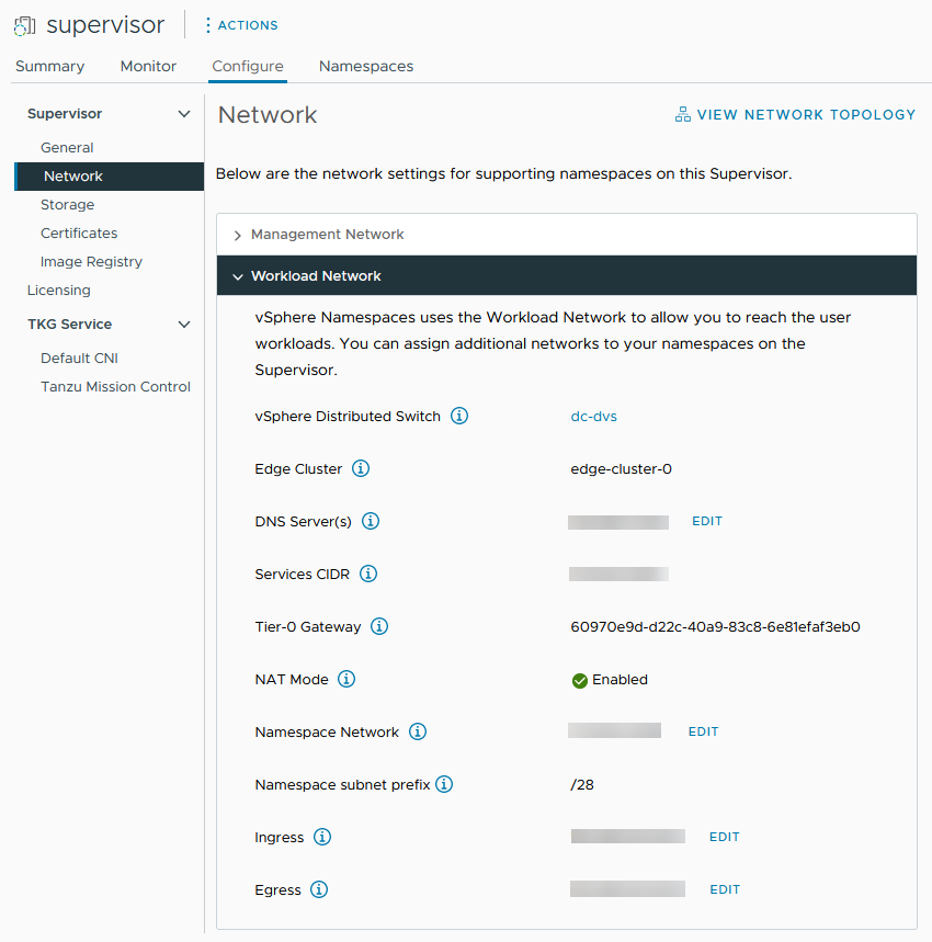 Updating Supervisor workload network settings