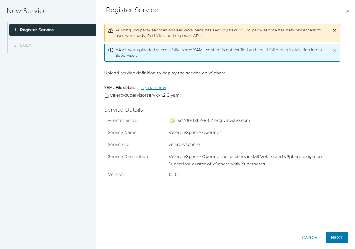 Adding a Supervior Service to vCenter Server