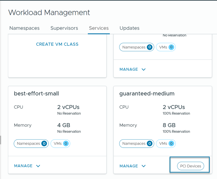 PCI Devices tag on the VM Class pane